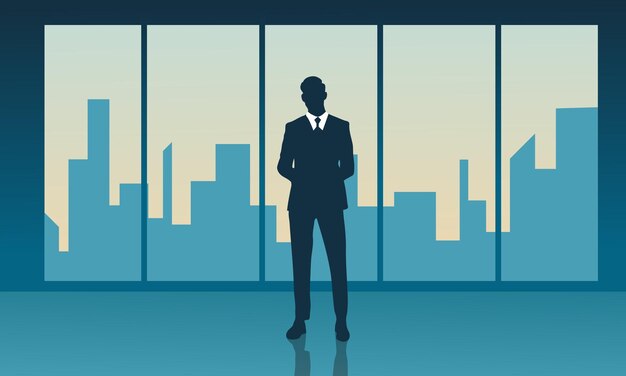 Vector businessman concept with office view