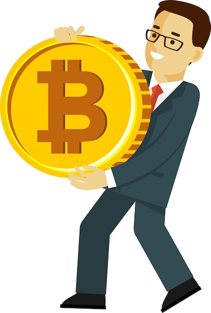 Businessman and Cryptocurrency Bitcoin Coin Flat Style