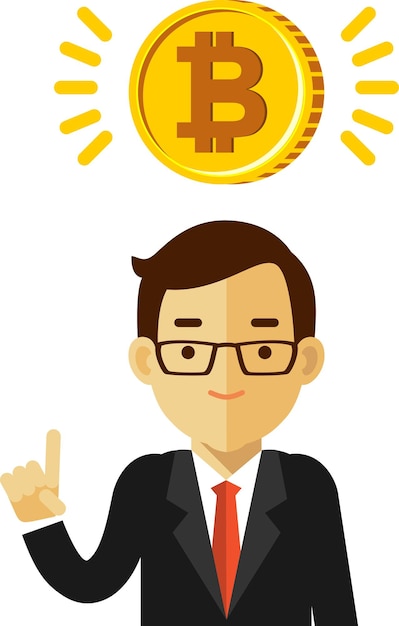 Businessman and Cryptocurrency Bitcoin Sign Flat Style