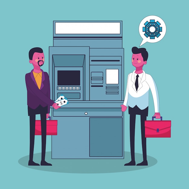 Businessman dealing with money from atm vector illustration graphic design