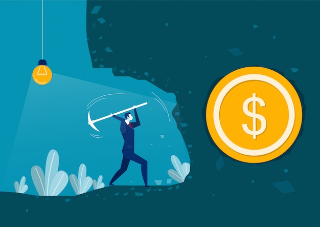 Businessman digging to find money on night concept business adventure vector