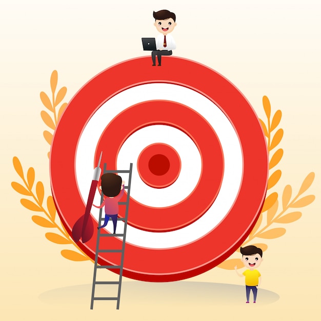 Businessman directs the arrow to the target