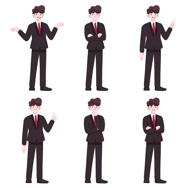 Vector businessman doing different actions isolated on white