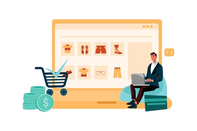 Vector businessman doing online payment