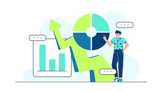 a businessman doing presentation about business increase with graphs and charts in a modern and creative coworking space