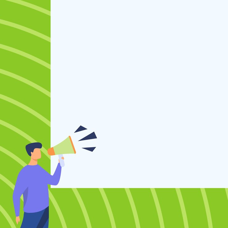 Vector businessman drawing talking through megaphone making wonderful new announcement. man drawing speaking at bullhorn producing brilliant late advertisement.