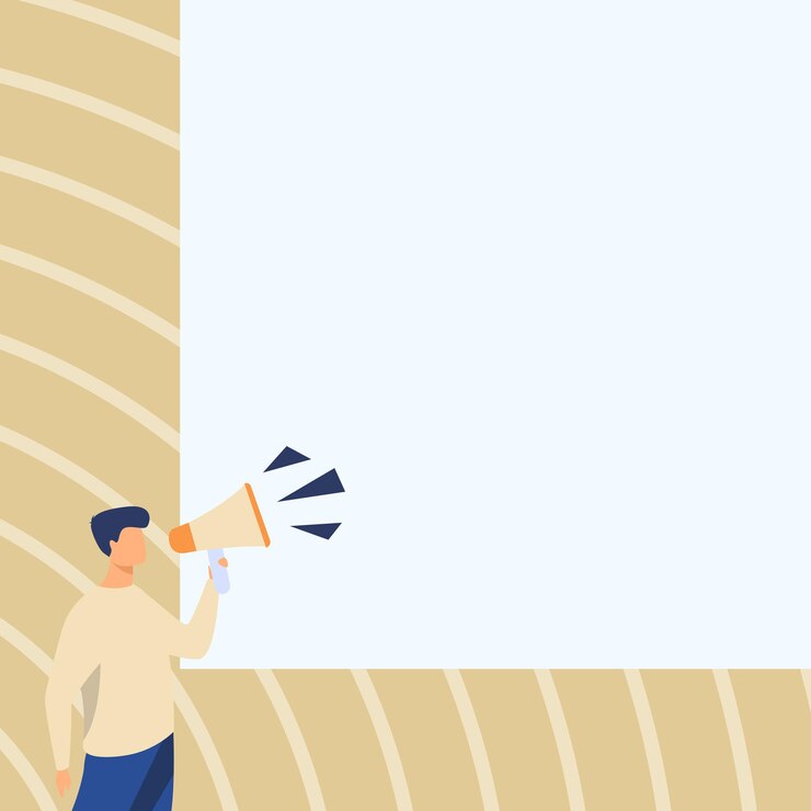 Vector businessman drawing talking through megaphone making wonderful new announcement. man drawing speaking at bullhorn producing brilliant late advertisement.