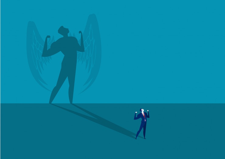 Vector businessman dreaming about being super leader shadow concept vector