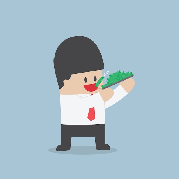 Businessman eating dollars