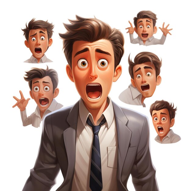 Vector businessman emotions face design game assets casual style