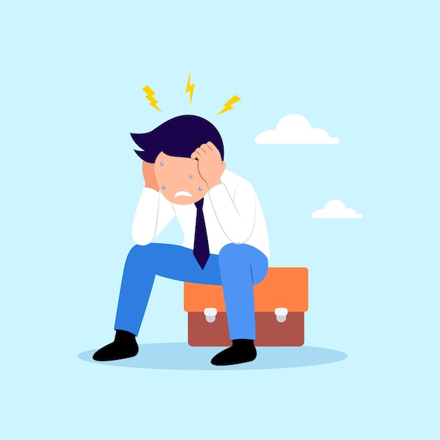 Vector businessman or employee frustration and depression vector illustration concept