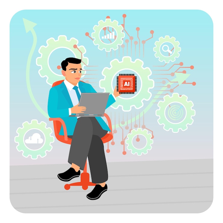 Vector businessman exploring artificial intelligence technology for digital innovation