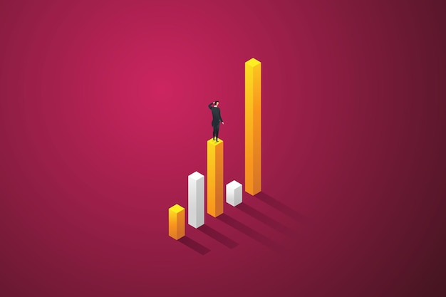 Businessman face the risk of going through graph gaps