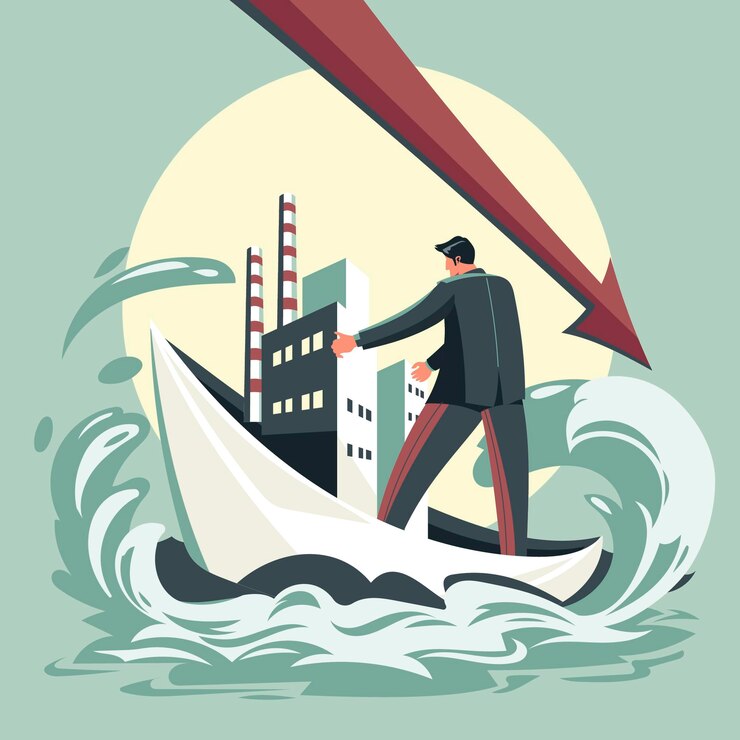 A businessman faced bankruptcy as his company illustration concept