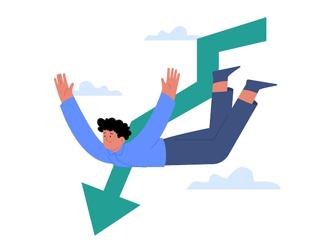 Vector businessman falling down with arrow down