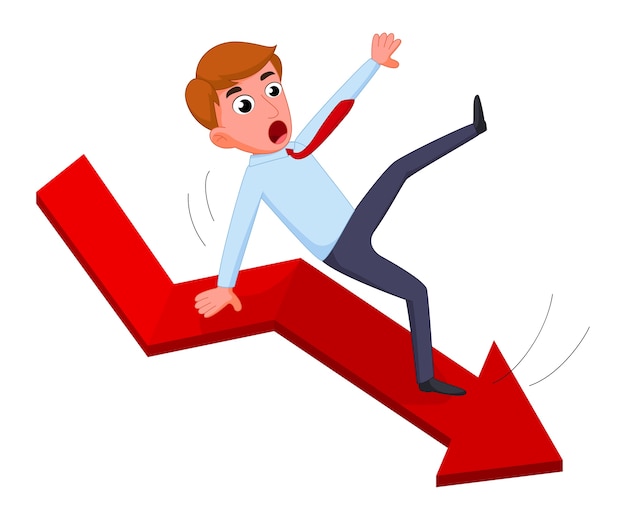 Vector businessman falling from the red chart arrow