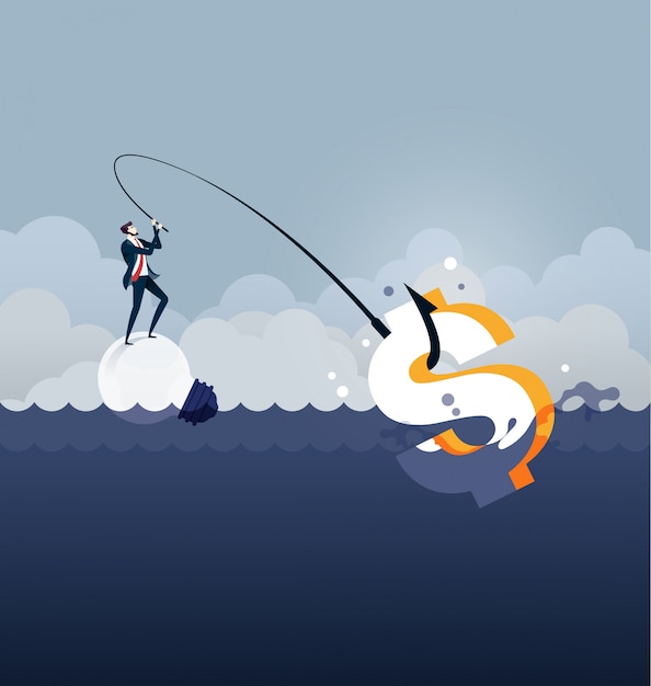 businessman fishing dollar money, make money from idea