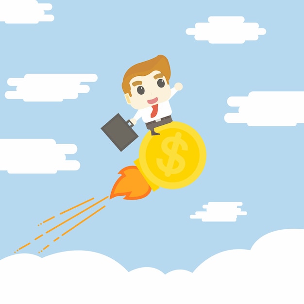 Vector businessman fly with coins
