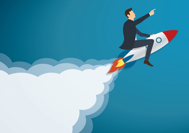 Businessman Flying with a Rocket