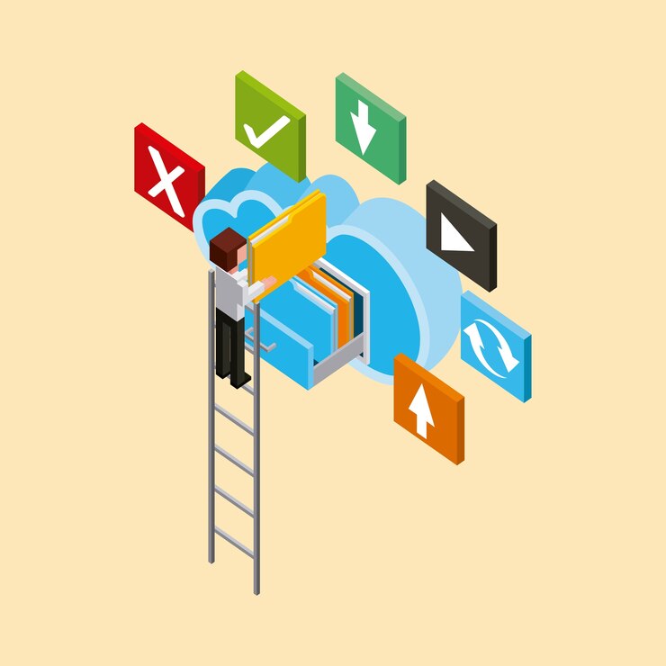 Vector businessman folder documents cloud computing storage 