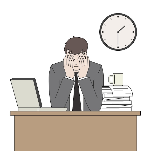 Vector businessman frustration or depressed stressed and overworked concept