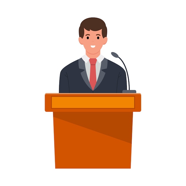 Businessman giving a talk on the podium