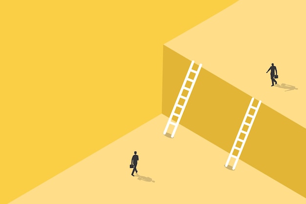 Businessman going to up and down stairs concept of career opportunity success and market