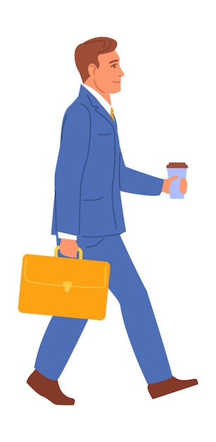 Businessman going to work with coffee cup and briefcase