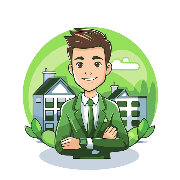 Vector businessman in green suit vector illustration of a cartoon character