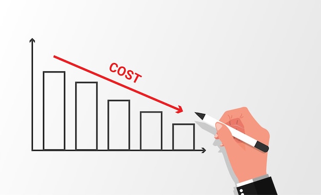 Businessman hand drawing graph cost reduction