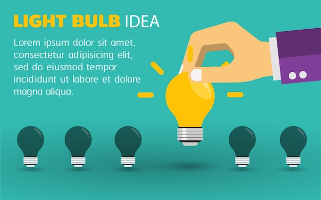 Vector businessman hand giving lightbulb. idea concept.