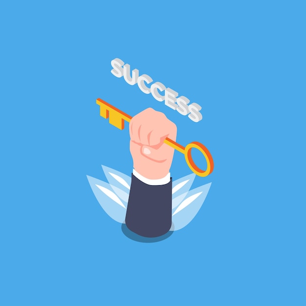 Vector businessman hand holding golden key to success