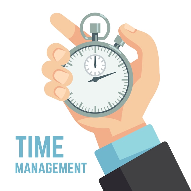 Businessman hand holding stopwatch or clock. deadline, punctuality and time management business vector