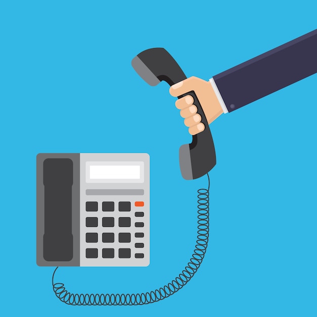 Businessman hand holding telephone office flat illustration