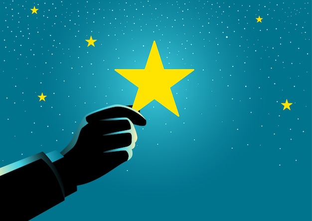 Vector businessman hand picking up a star