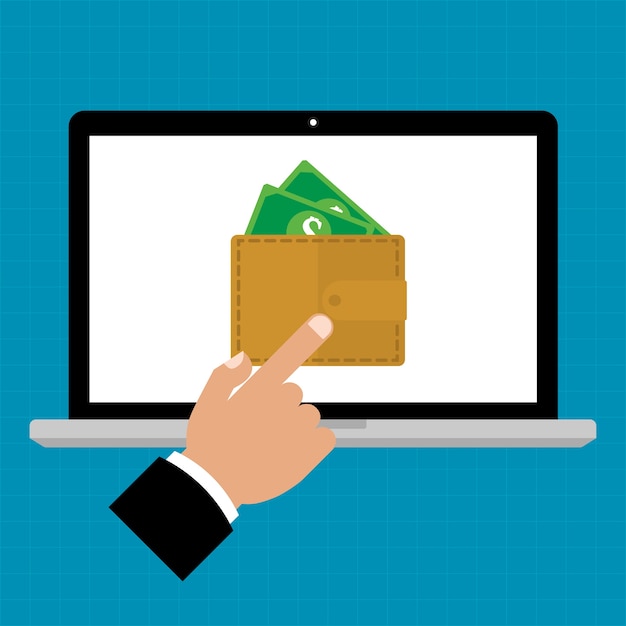 Businessman hand point to e-Wallet for computer laptop