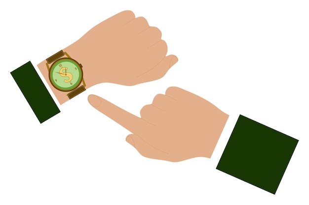 Businessman hand point at Wristwathes Time is money Vector time and financial management illustrat