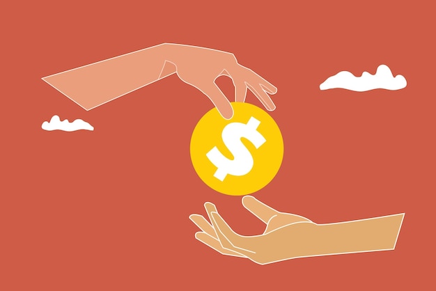 businessman hand putting coin into another hand