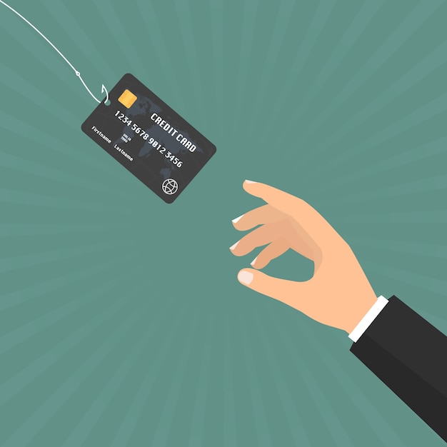 Businessman hand with credit card on fishing hook