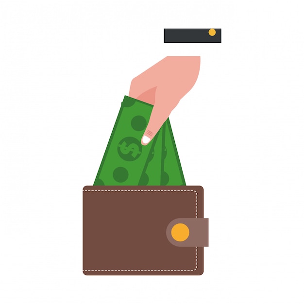 Vector businessman hand with wallet and cash