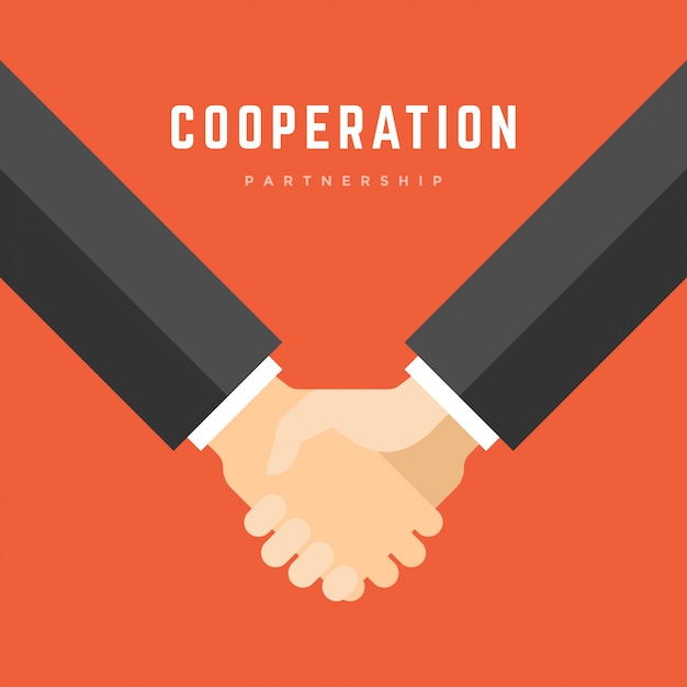 Businessman handshake, partnership cooperation business flat illustration