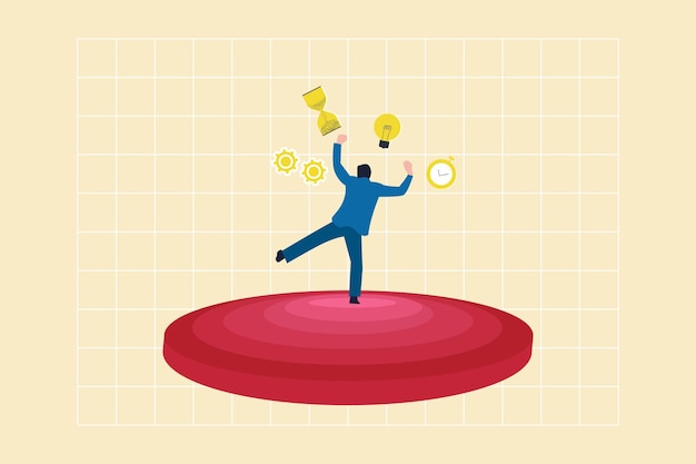 businessman happy with time ide gear and target concept productive master productivity and project