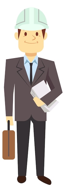 Businessman in hard hat Cartoon engineer character