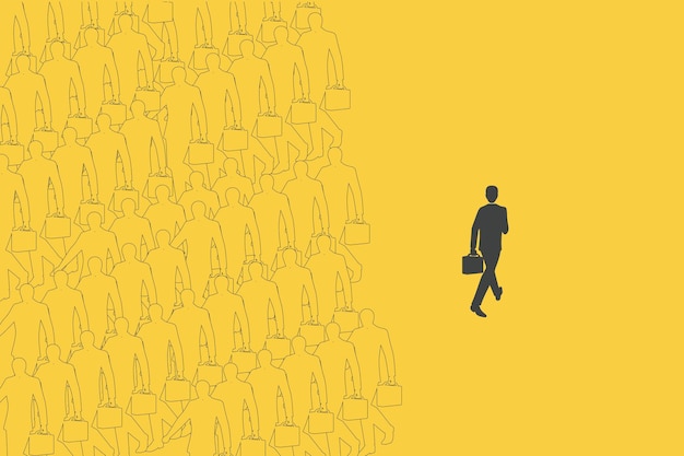 businessman has to make decision which way to go for his success business team or partner go different way different or unique concept
