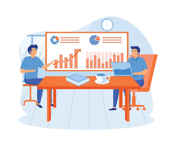 Vector businessman helping coworker at business meeting website web page or landing page template