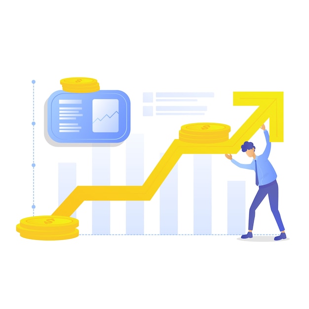 ビジネスマンは利益の増加と増加のグラフを保持します