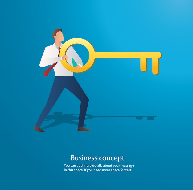 Vector businessman holding the big key