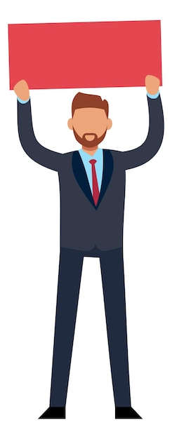 businessman holding empty banner. man in suit with placard