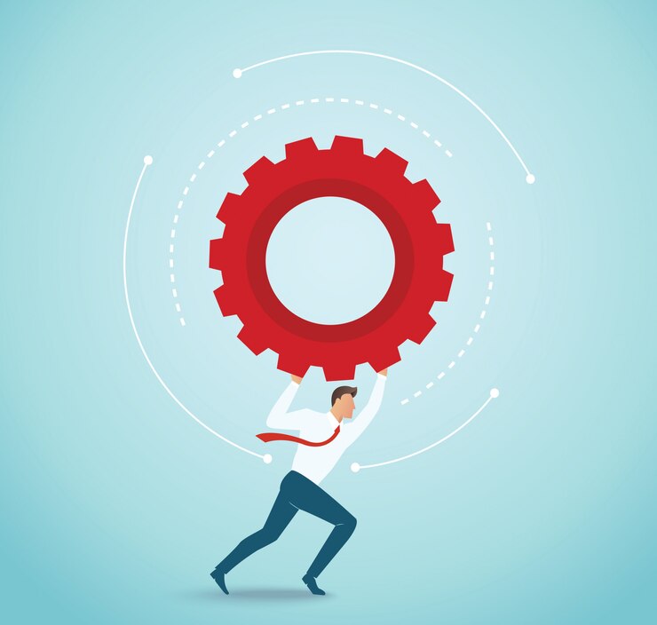 Vector businessman holding gears concept of innovation