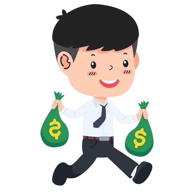 Карикатура на бизнесмена с денежными мешками